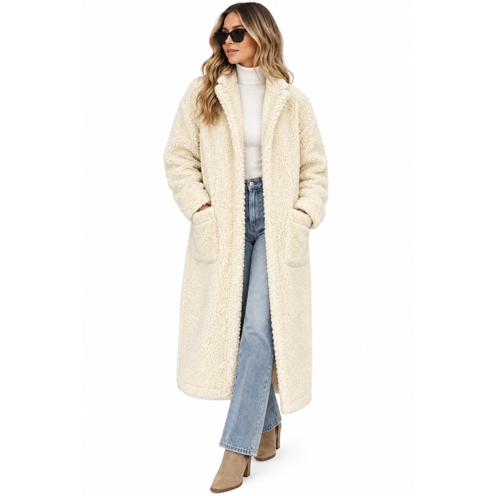 Reformation Teddy Coat Ivory Faux Shearling Sherpa Long Maxi Oversized Cream L